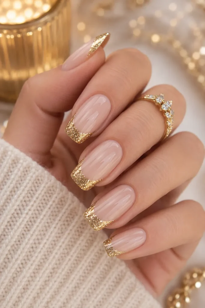 Gold Glitter French Tips for a Luxe Look