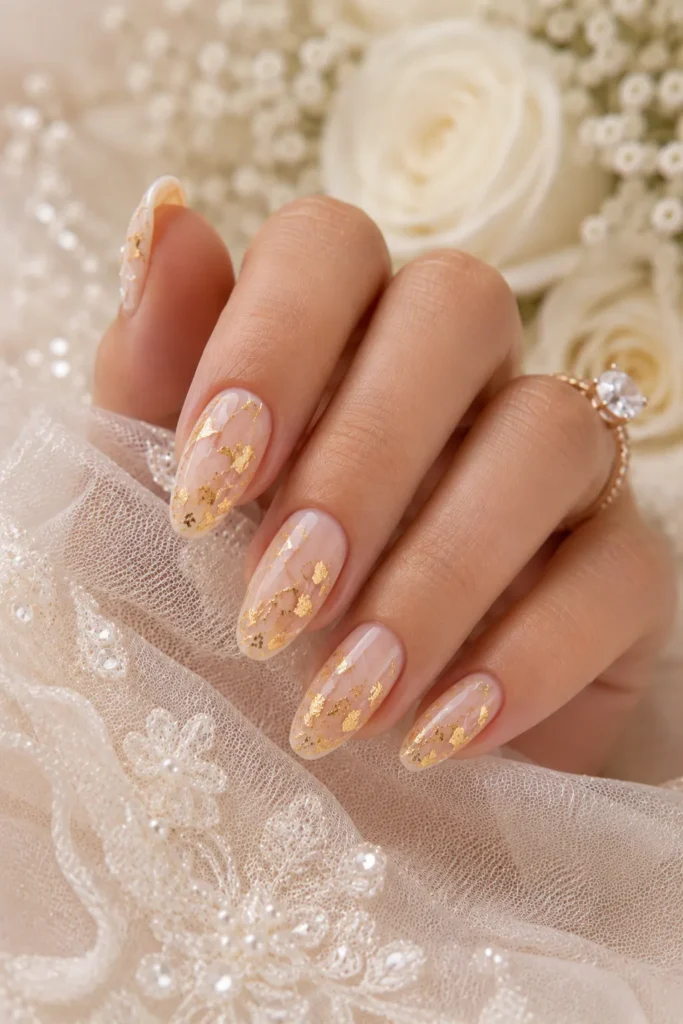 Gold Leaf Wedding Nails
