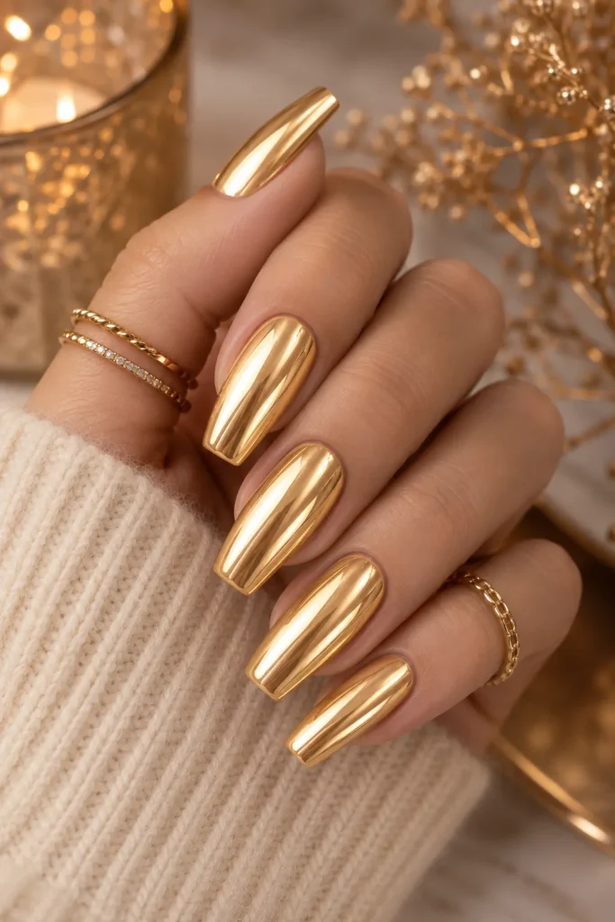 Golden Aura Chrome Nails