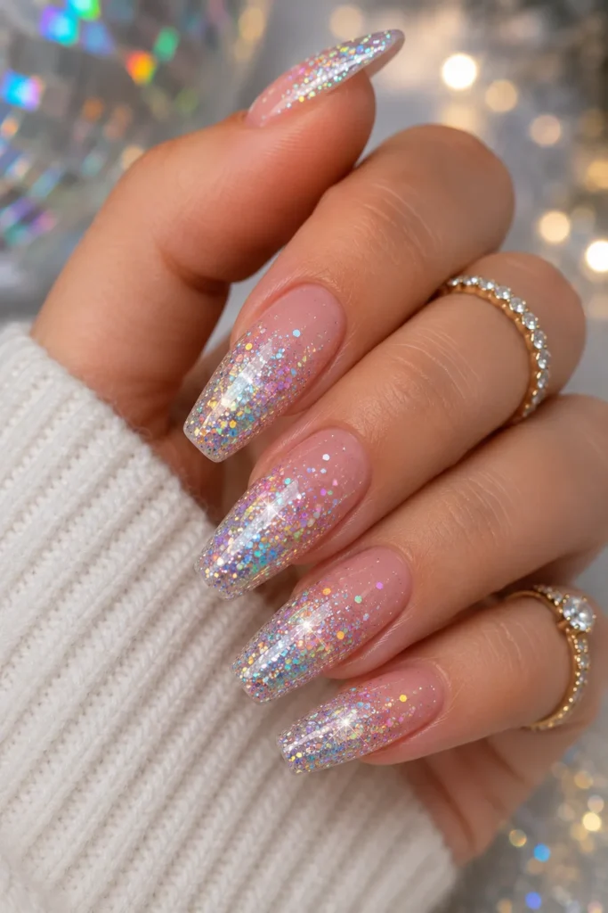 Holographic Glitter Ombre Nails
