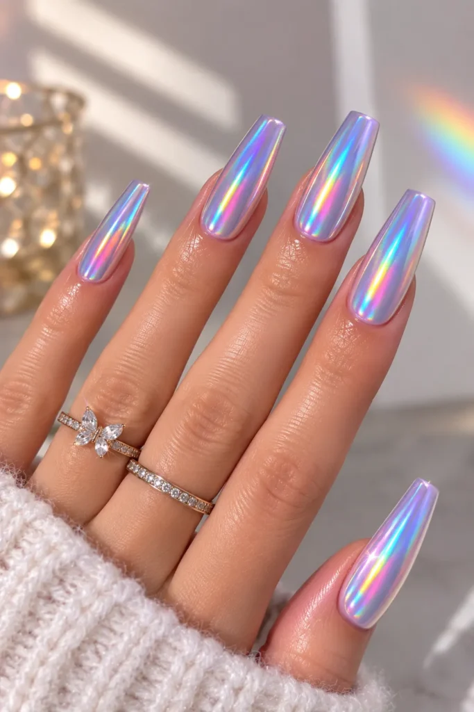 Holographic Metallic Chrome Nails