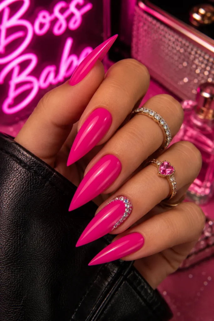 Hot Pink Stiletto Nails