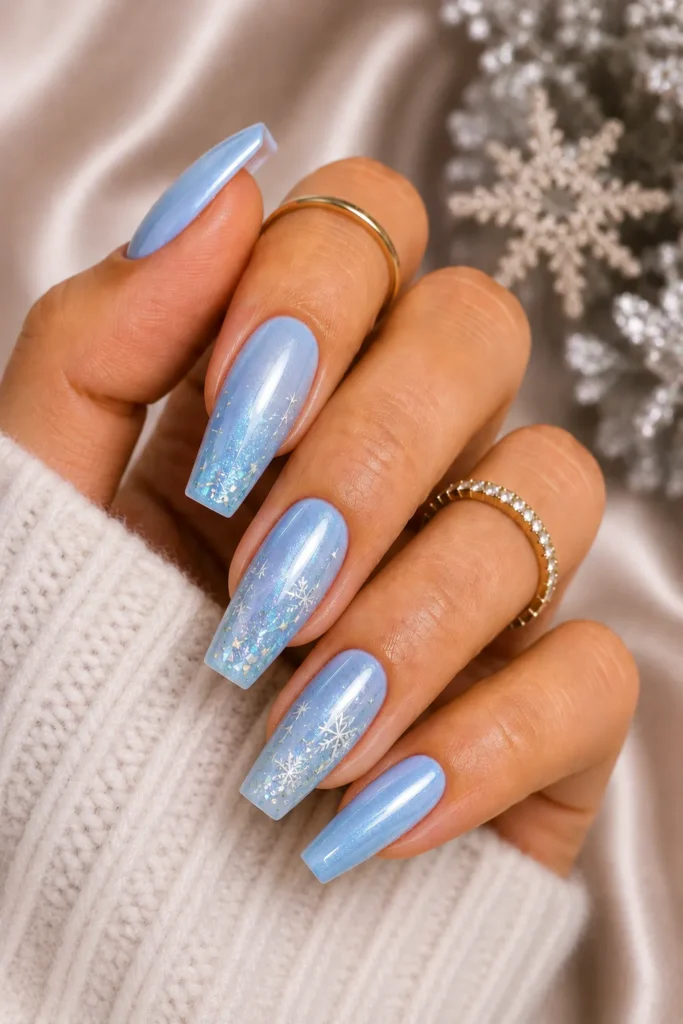 Icy Blue Winter Nails