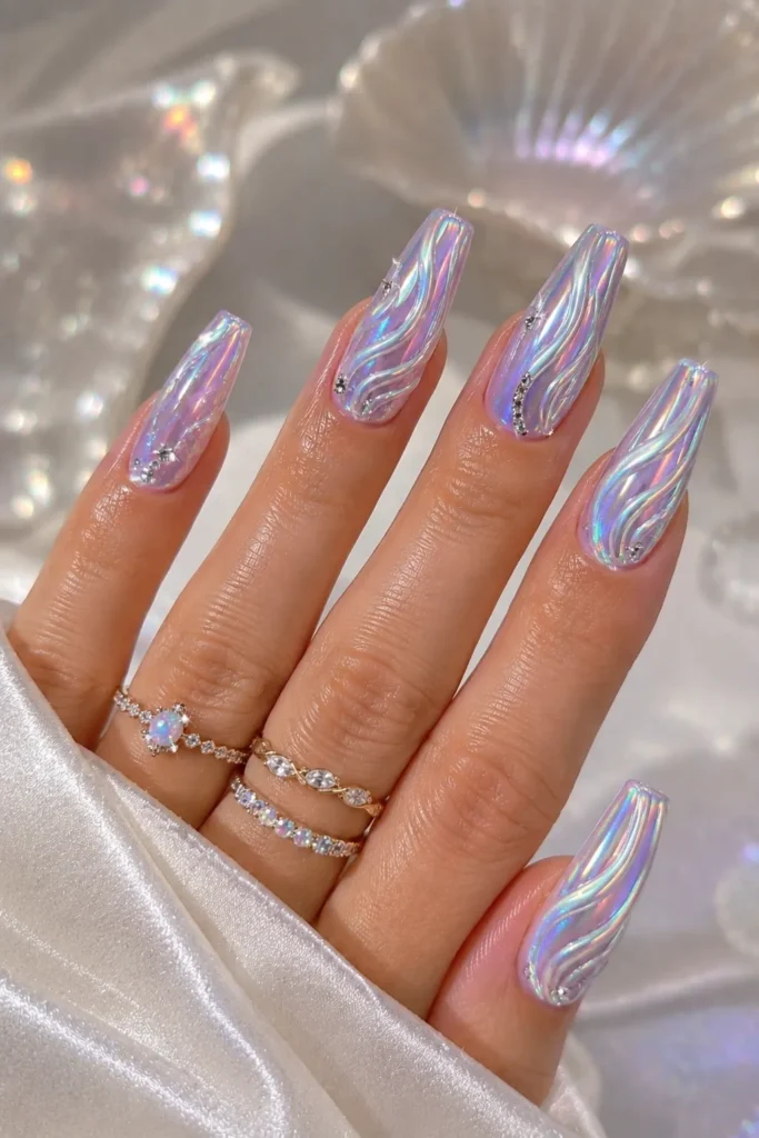 Iridescent Chrome Swirl Nails