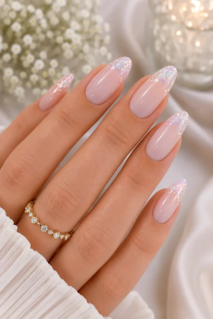 Iridescent Glitter French Tips