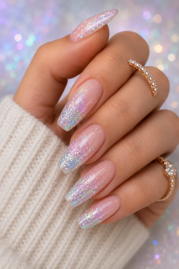 Iridescent Glitter Ombre Nails