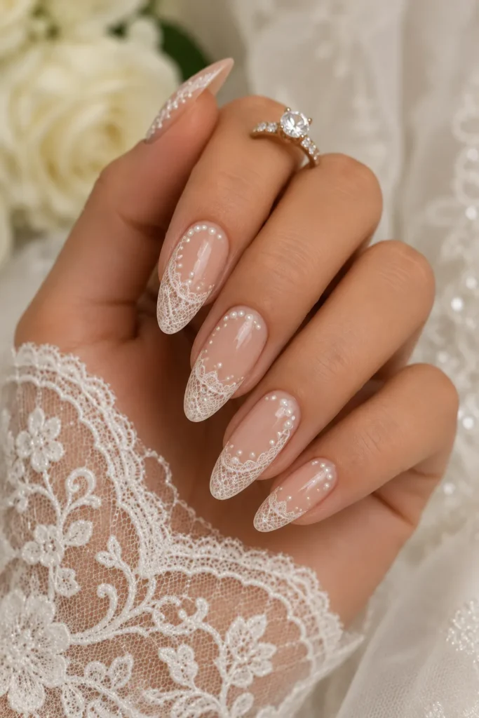 Lace-Inspired Bridal Nails