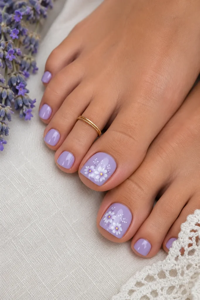 Lavender Floral Best Toe Nail Design