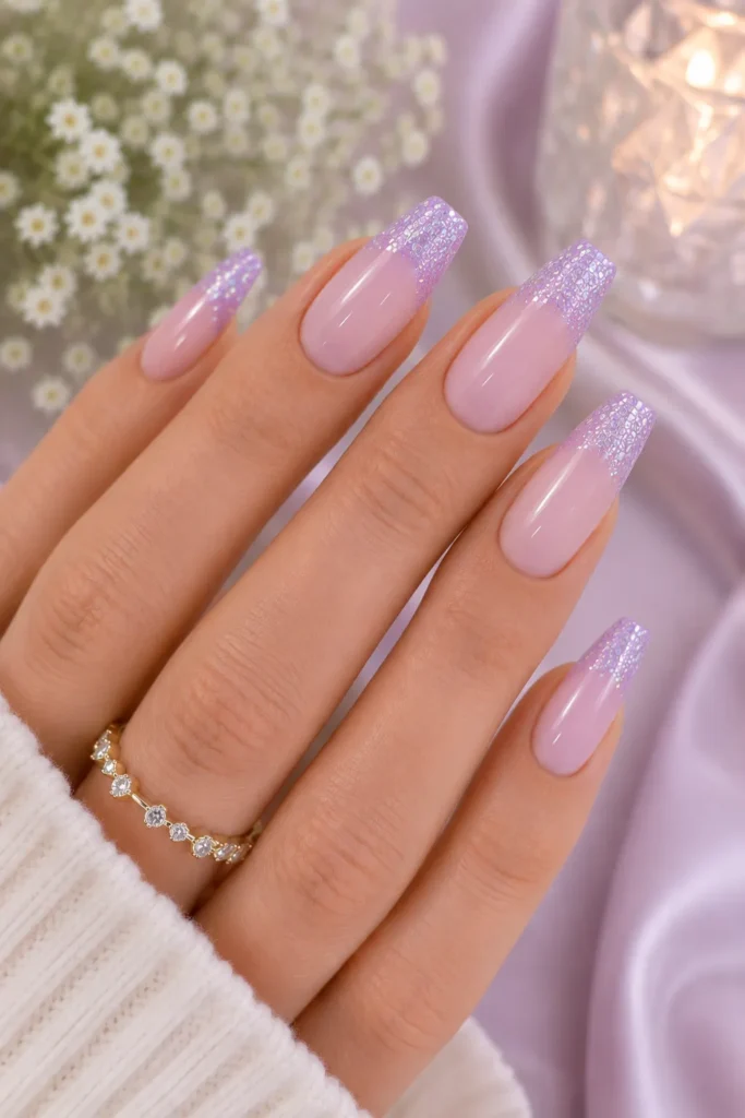 Lavender Glitter French Nail Ideas