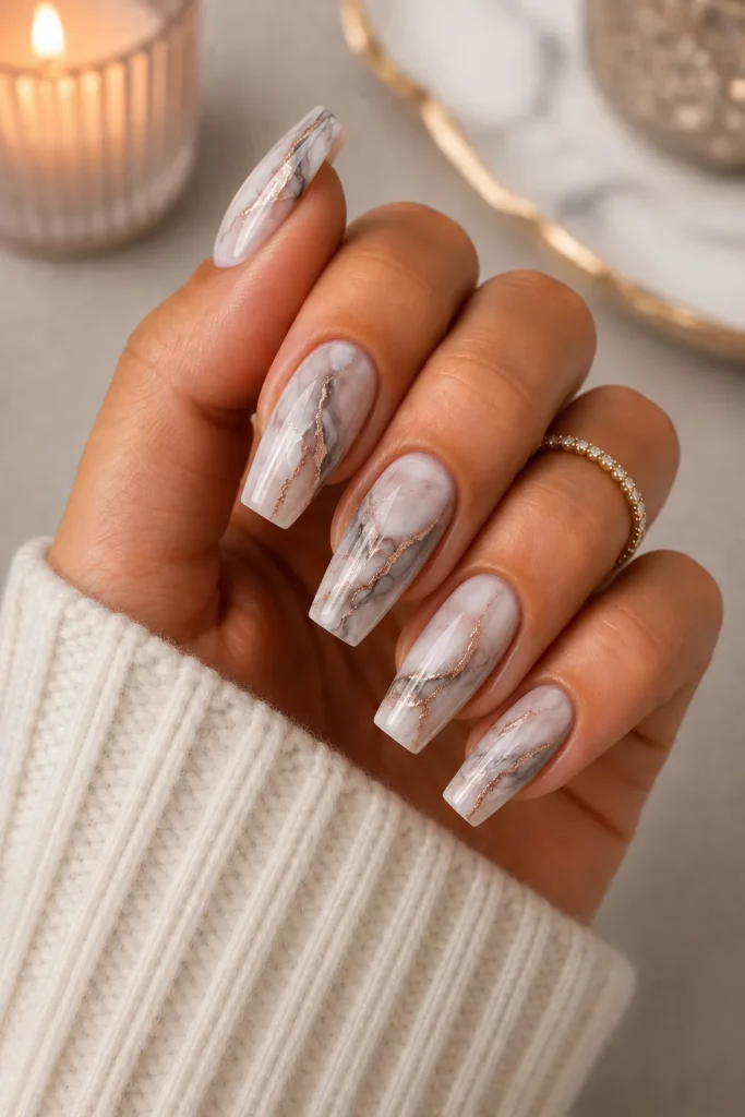 Marble Effect Tapered Square Nails