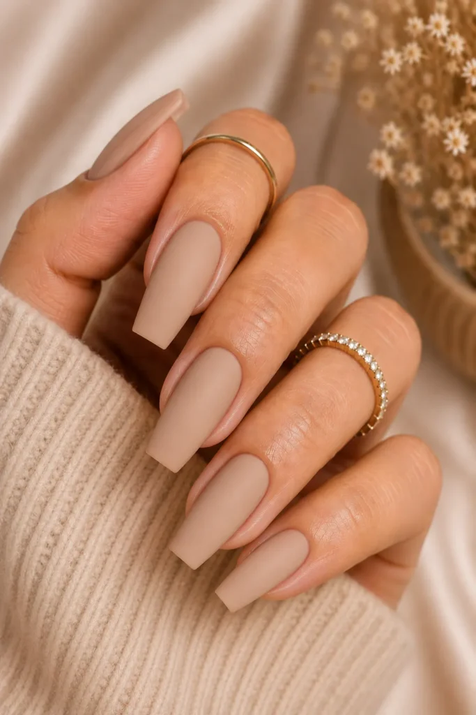 Matte Beige Tapered Square Nails