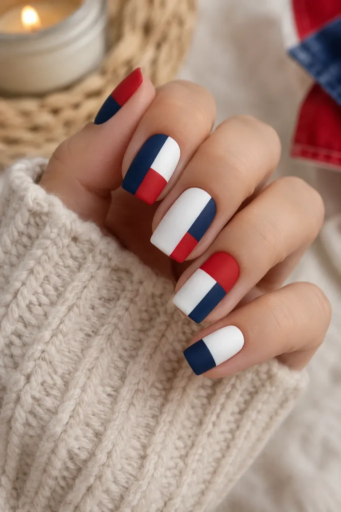Matte Patriotic Color Block Nails