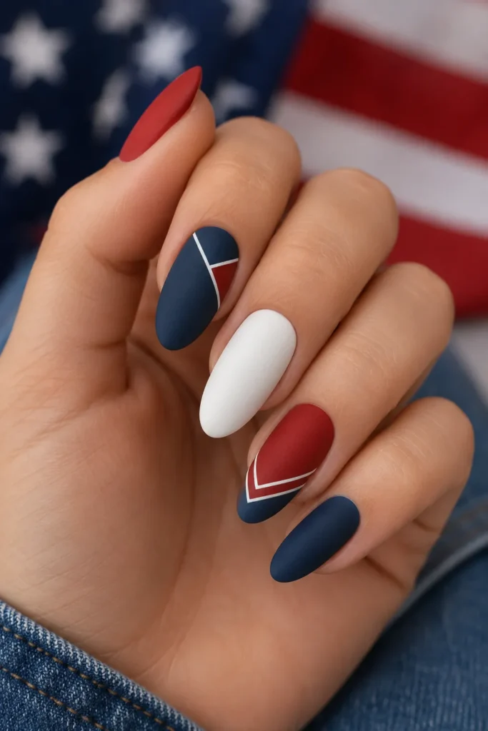 Matte Patriotic Nail Design