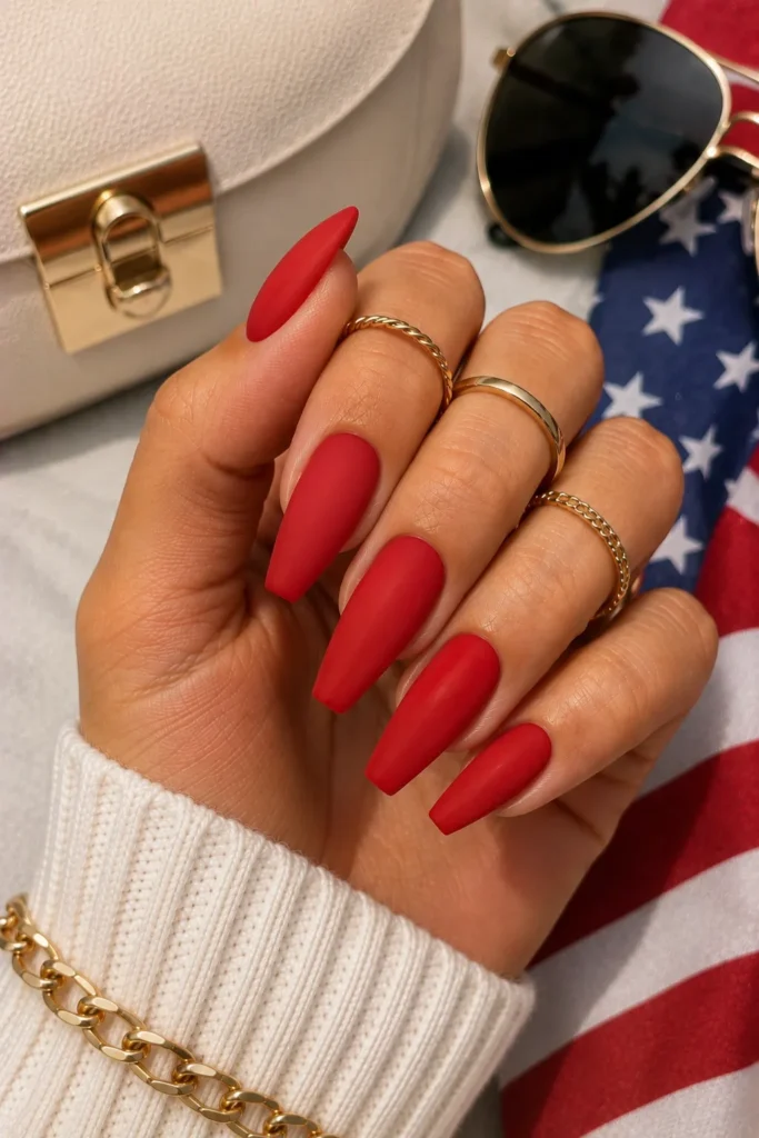 Matte Red Statement Nails