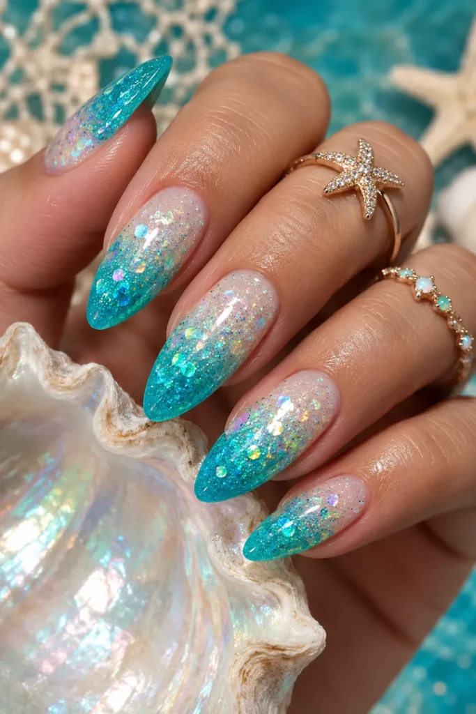 Mermaid Glitter Ombre Nails