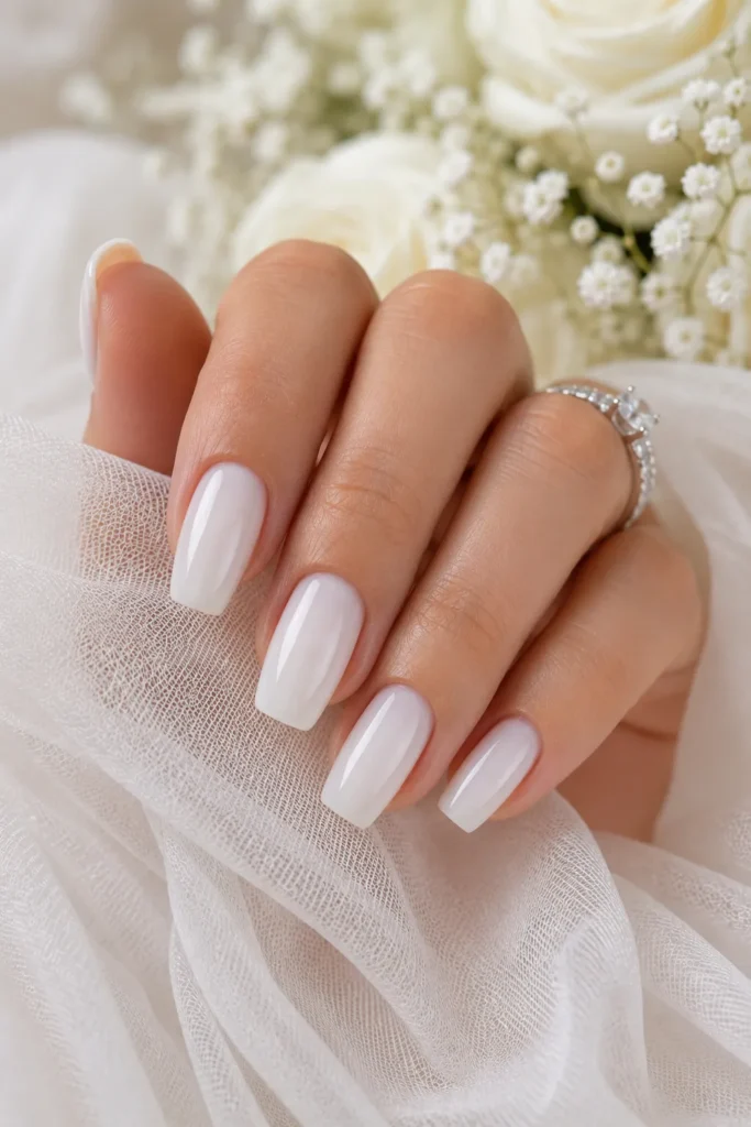 Milky White Bridal Nails