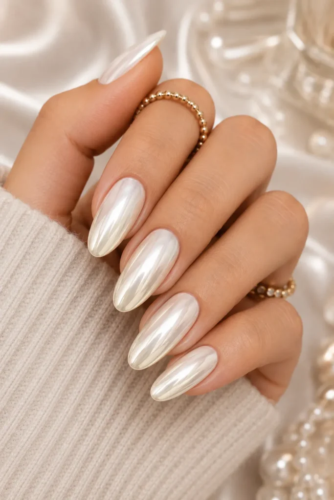 Milky White Chrome Nails