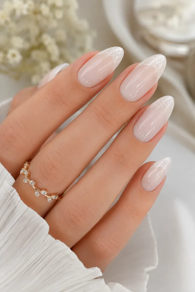 Milky White Glitter French Manicure