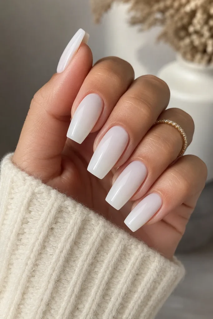 Milky White Tapered Square Nails