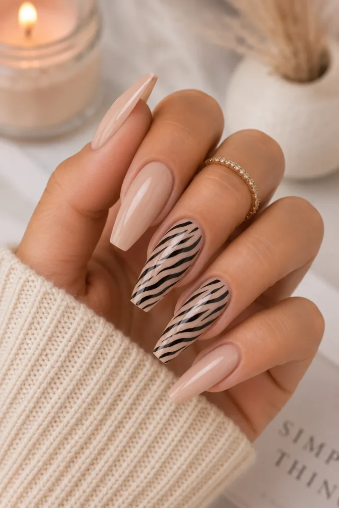 Minimalist Nude Zebra Nails
