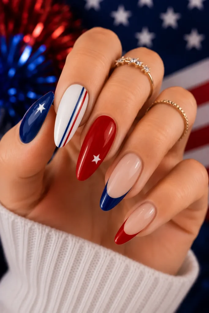 Minimalist Red White and Blue Nails