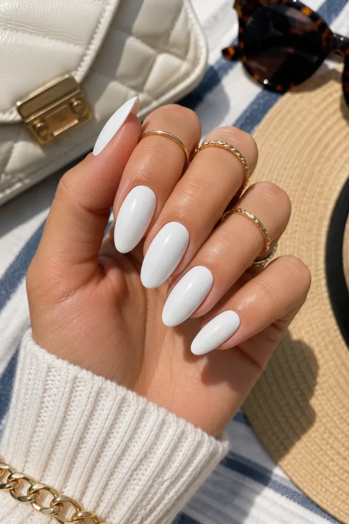 Minimalist White Almond Nails