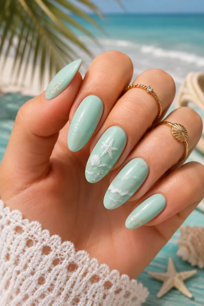 Mint Green Coastal Nails