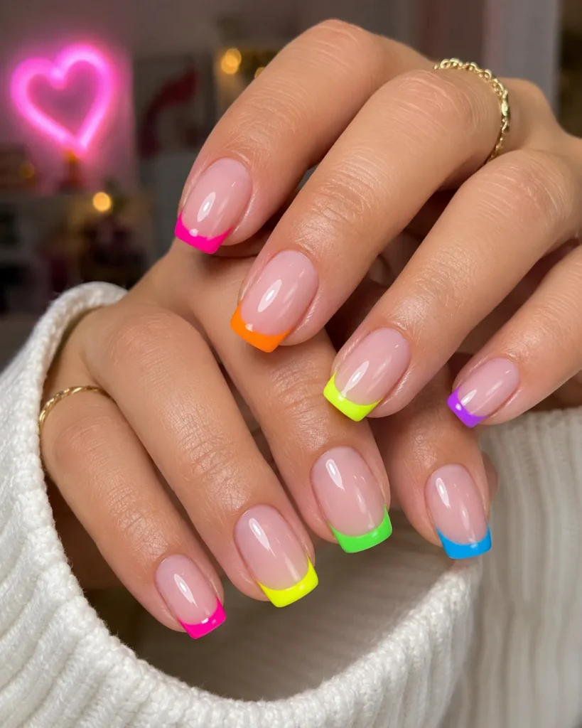 Multi-Color Neon French Tips