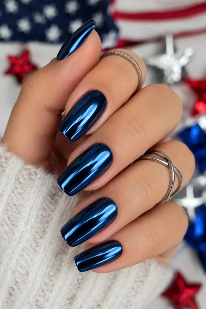 Navy Blue Chrome Nails