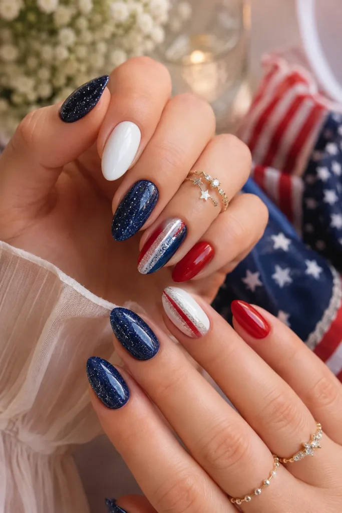 Navy Blue Glitter Nails