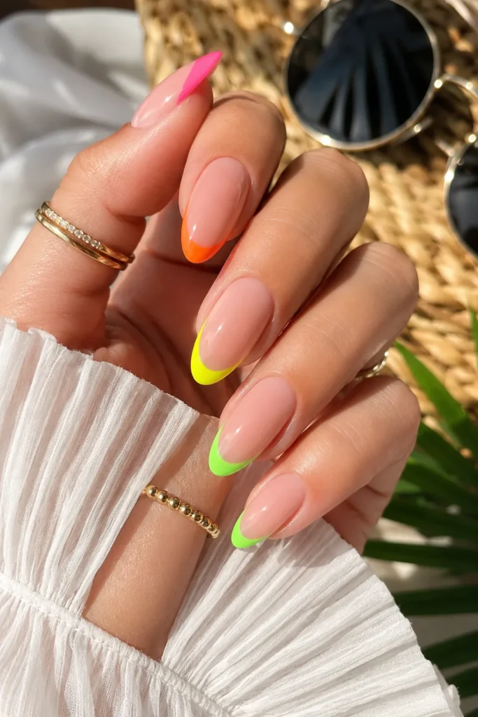 Neon French Tip Nails.