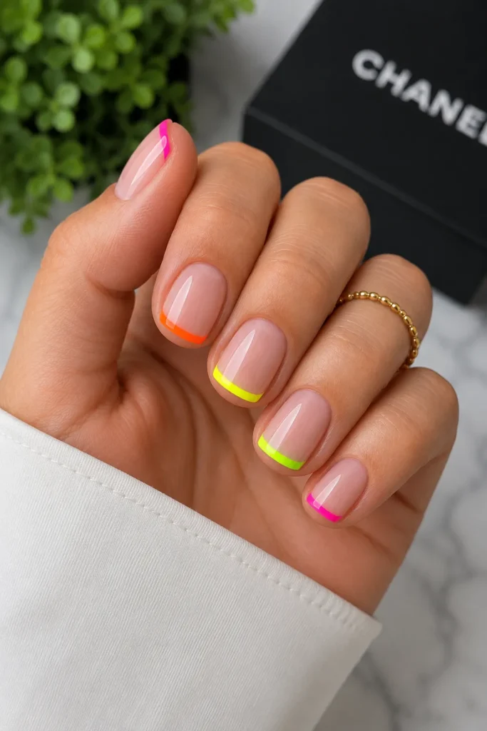 Neon French Tips on Short Nails