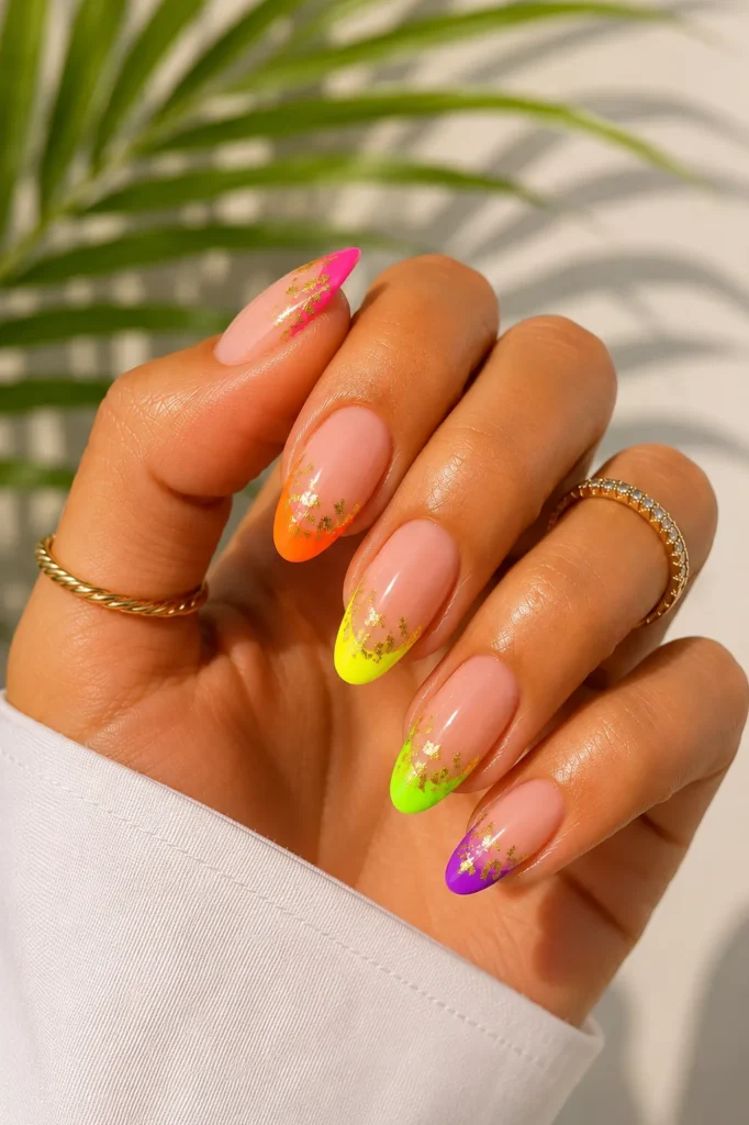 Neon French Tips with Gold Foil