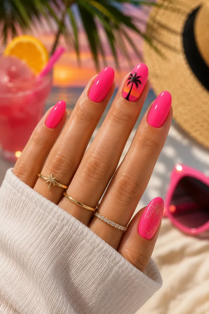 Neon Pink Summer Party Nails