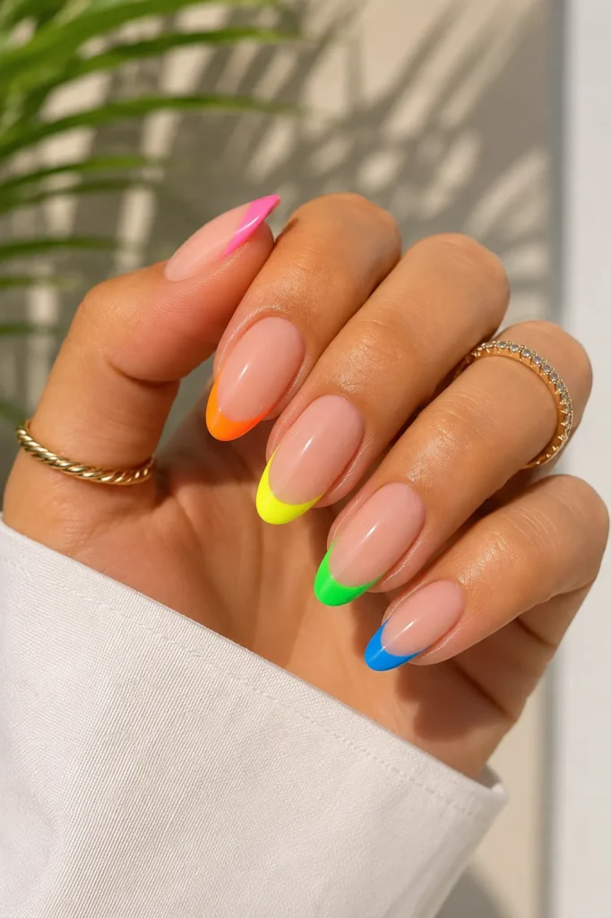 Neon Rainbow French Tips