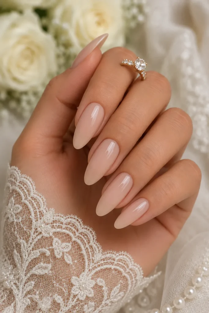 Nude Almond Bridal Nails