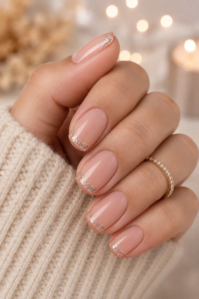 Nude Base with Sparkling Glitter Tips