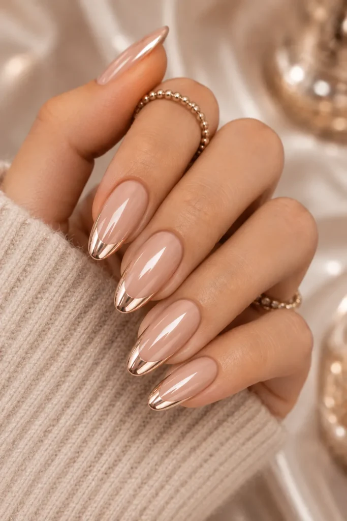 Nude Chrome French Tips