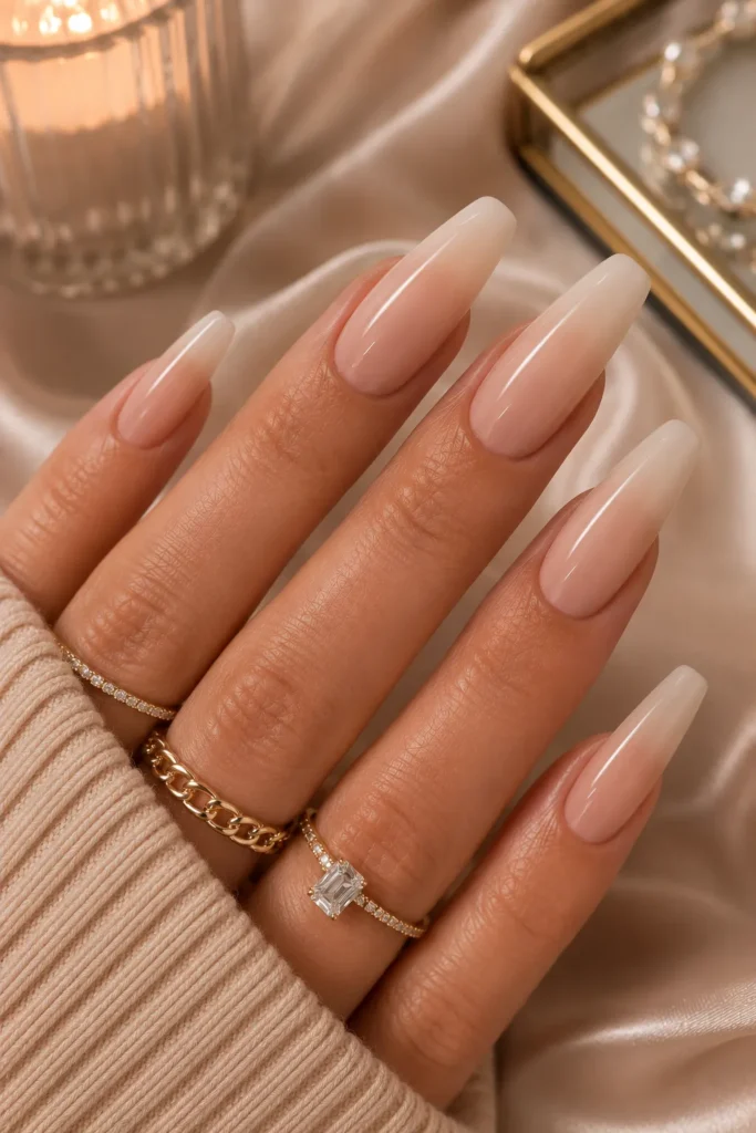 Nude Ombre Coffin Nails