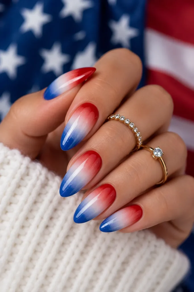 Ombre Red White and Blue Nails