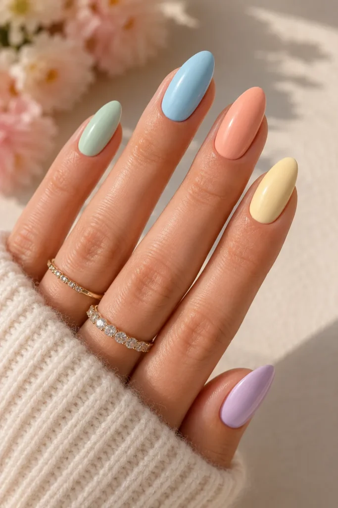 Pastel Rainbow Gel Nails