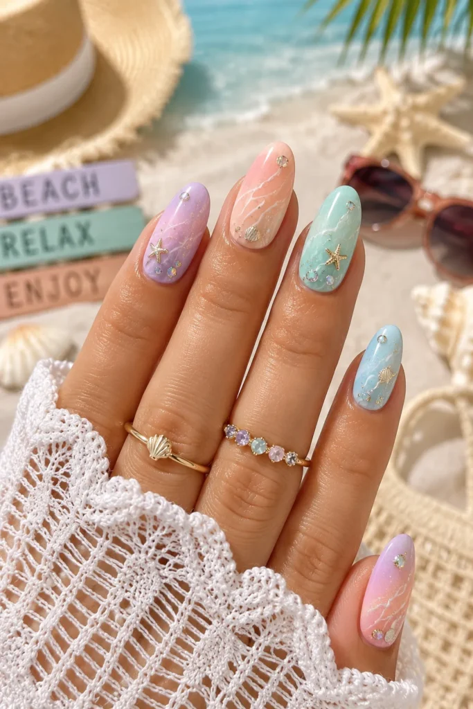 Pastel Rainbow Holiday Nails