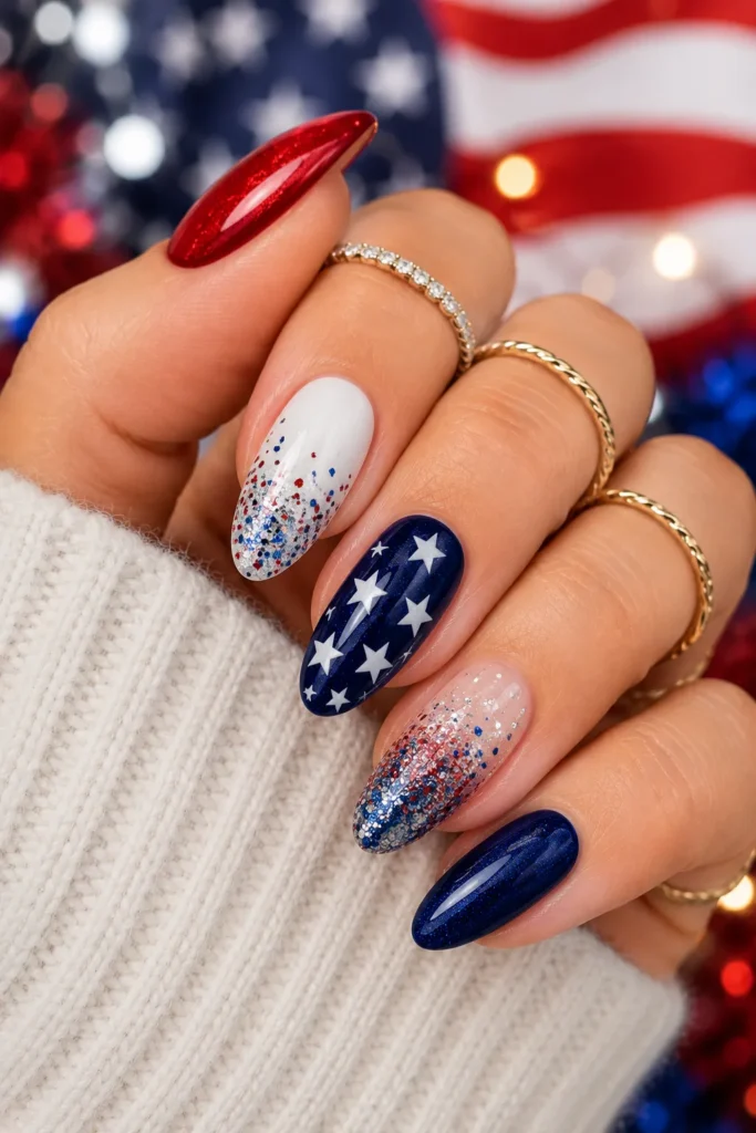 Patriotic Glitter Accent Manicure
