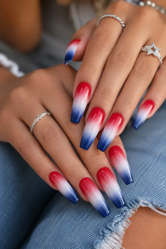 Patriotic Ombre Labor Day Nails