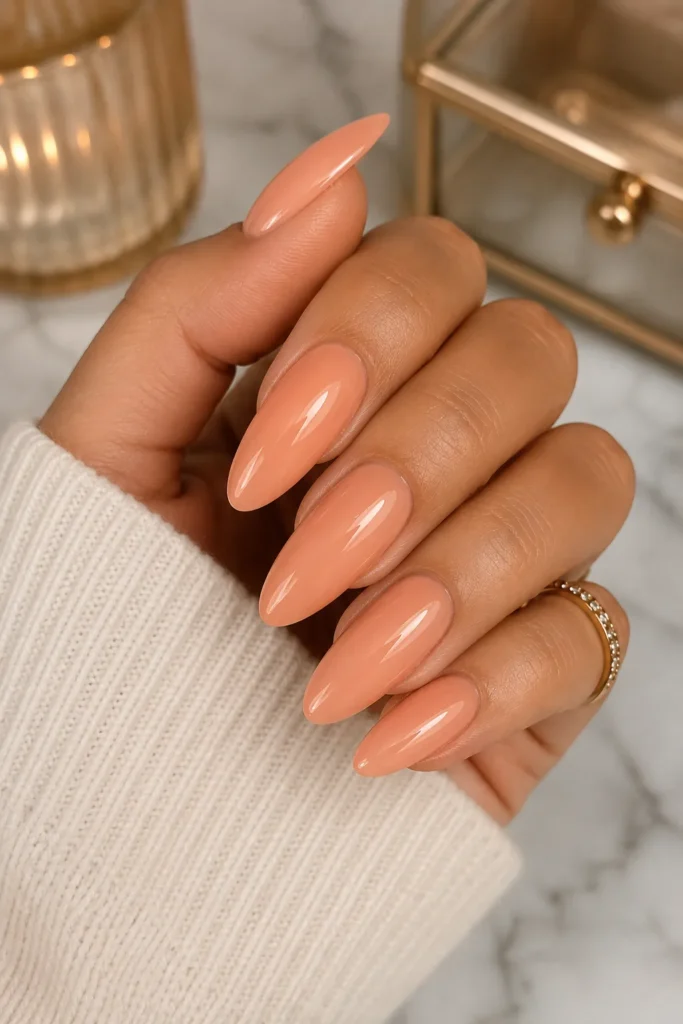 Peach Gloss Almond Nails