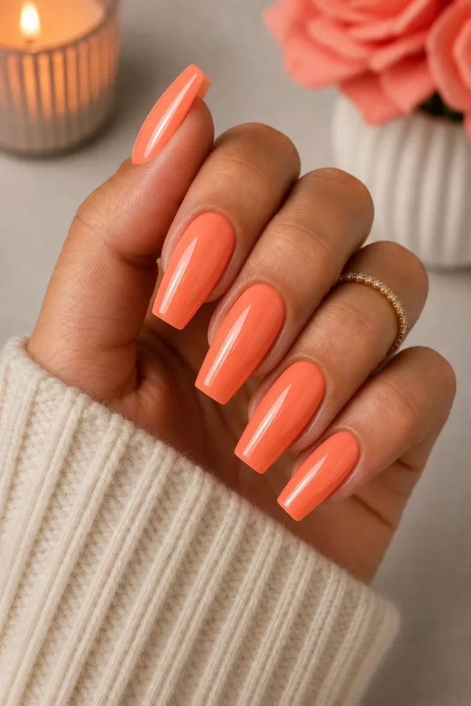 Peachy Coral Summer Nails