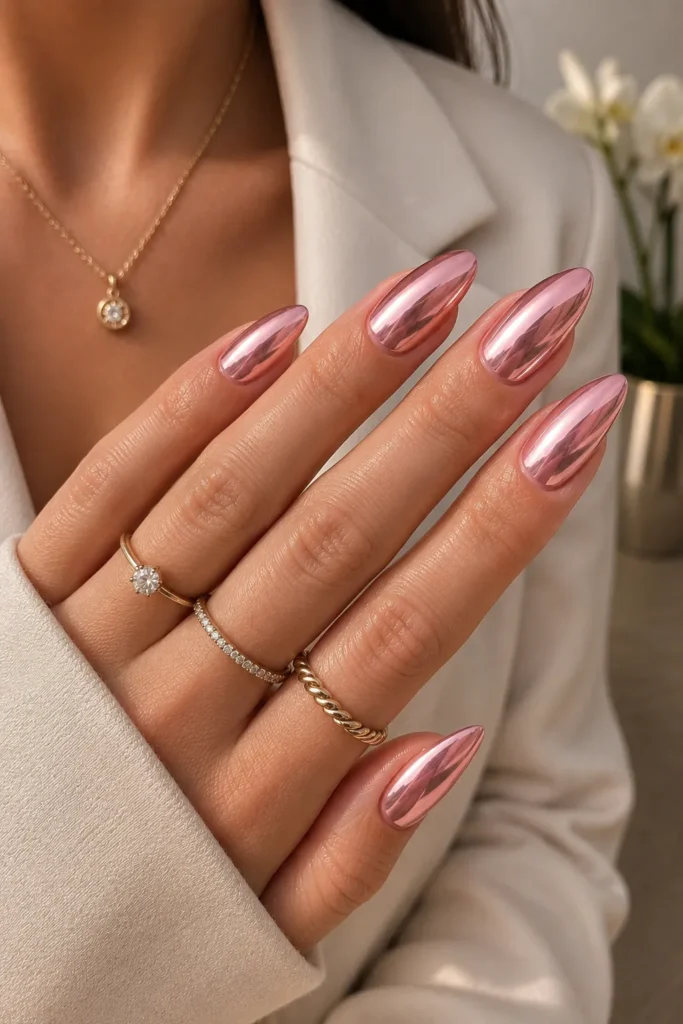 Pink Chrome Gel Nails