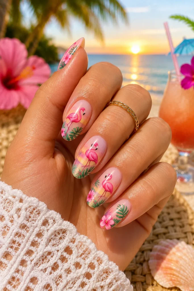 Pink Flamingo Nails