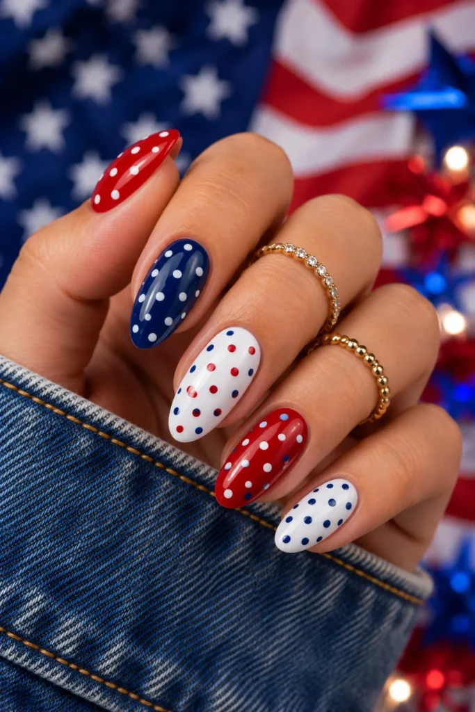 Polka Dot Patriotic Nails