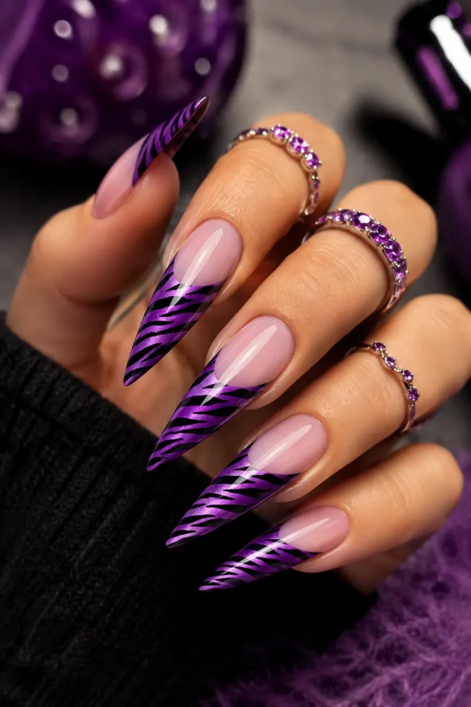 Purple Zebra Print Stiletto Nails